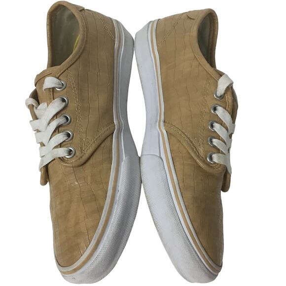 VANS Off the Wall Tan Crocodile Leather Lace Up Tennis Skate Shoe sz 8.5 8 1/2 - Picture 5 of 10